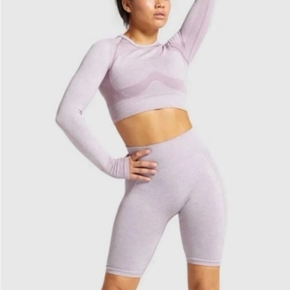 NWOT Gymshark Flex Seamless Crop Top & Shorts Set Purple Marl Women’s Size XS